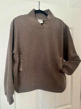 Varley Taupe Ribbed Pullover Sweatshirt